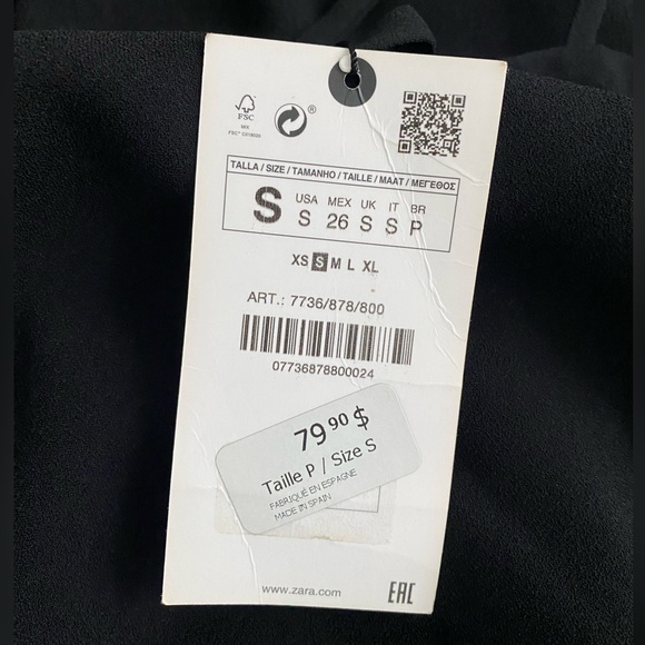 NWT Zara Draped Black Dress Size S - Picture 6 of 7